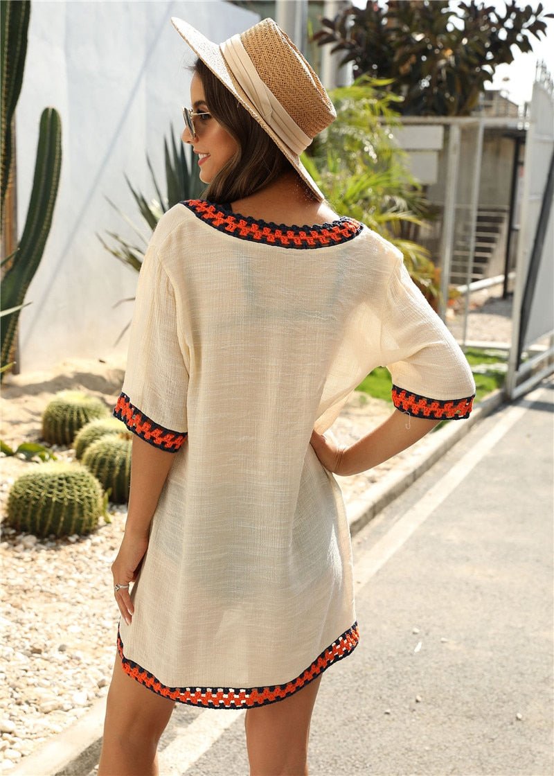 Breathable Crochet Trim Off-Shoulder Beach Cover-Up