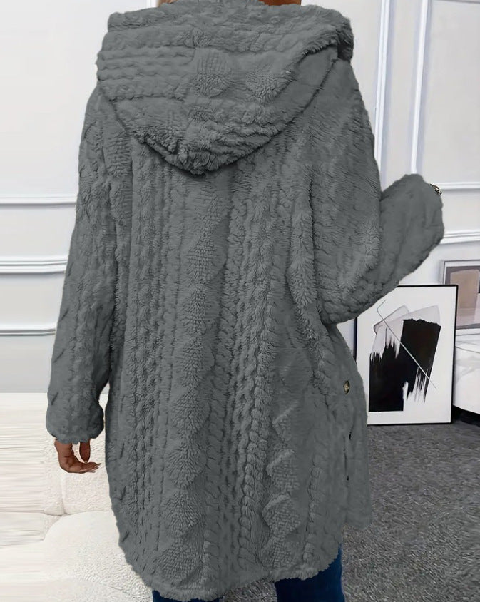 Women's chain knitted comfortable hooded loose coat
