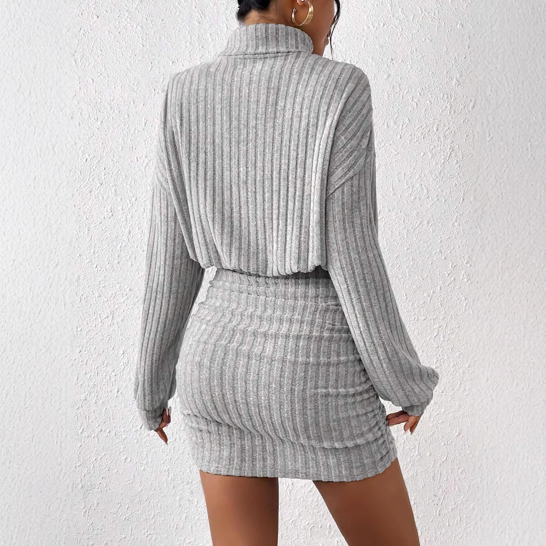 Ribbed winter turtleneck sweater dress for women