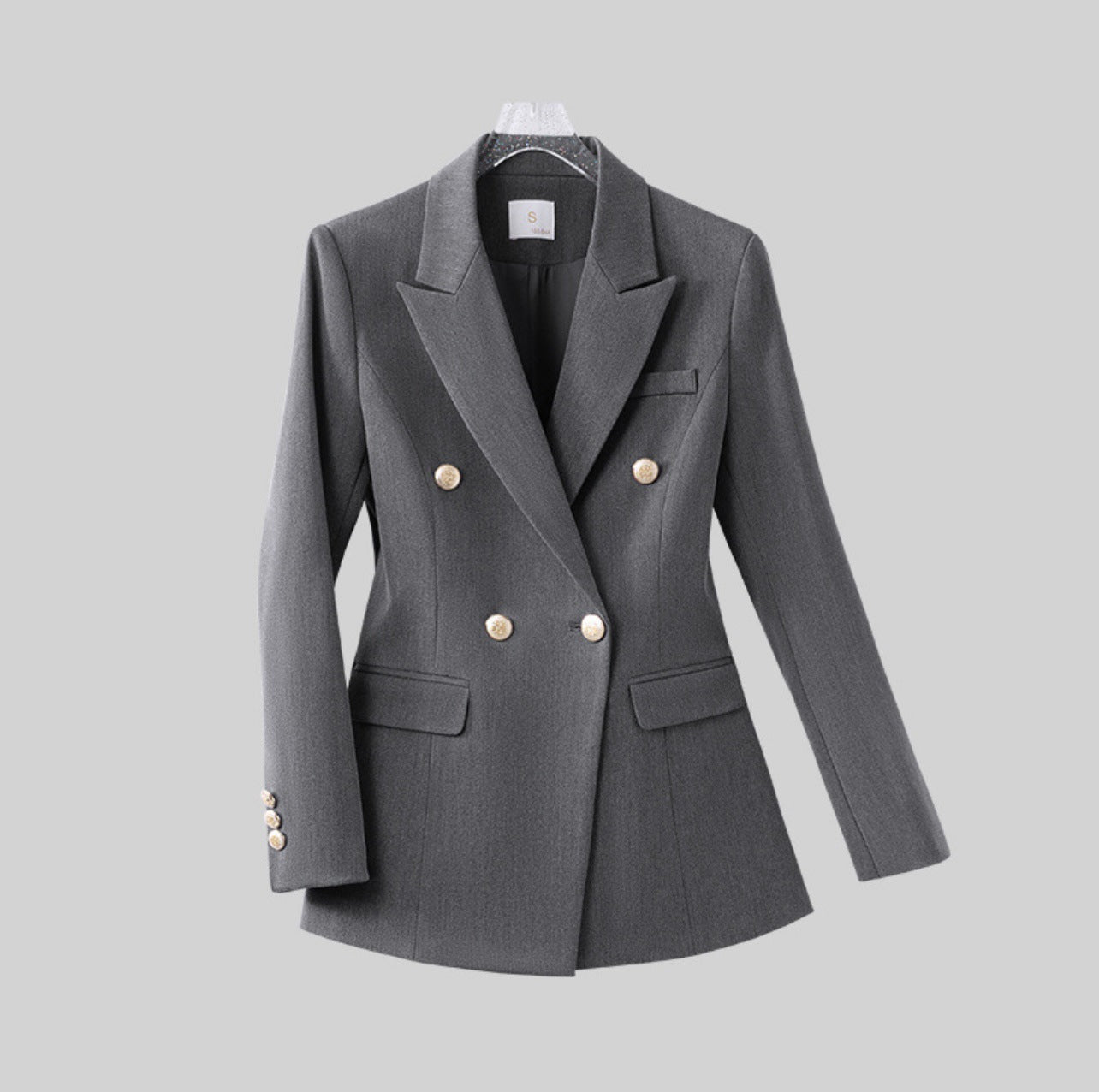 Women's Double-Breasted Blazer – Tailored Slim Fit Jacket with Gold Buttons for Office & Formal Wear