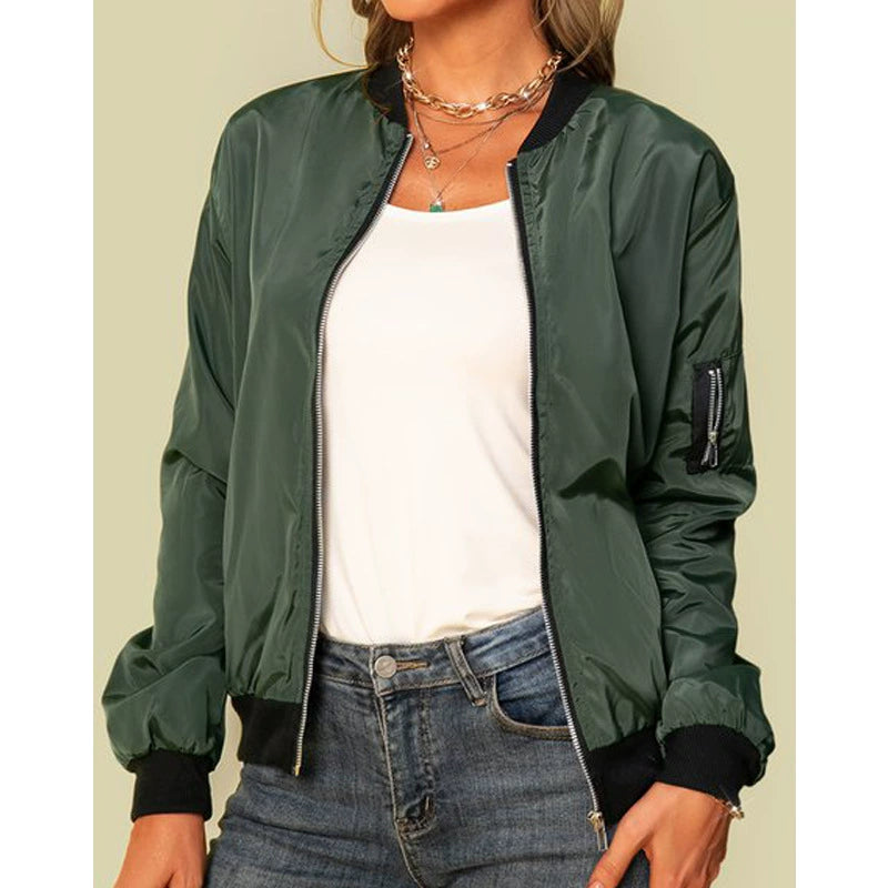 Trendy bomber jacket with zip closure and ribbed cuffs for women