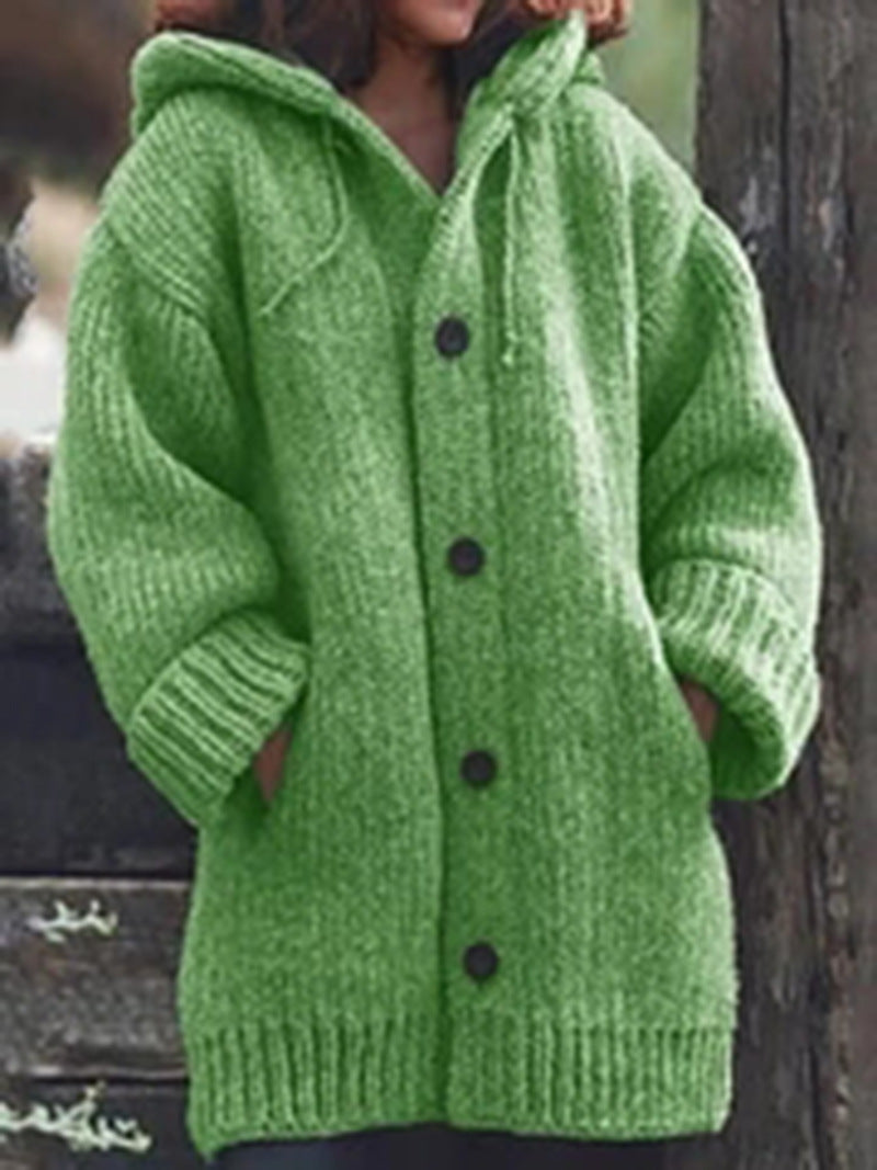 Women's solid color loose knit hoodie sweater jacket