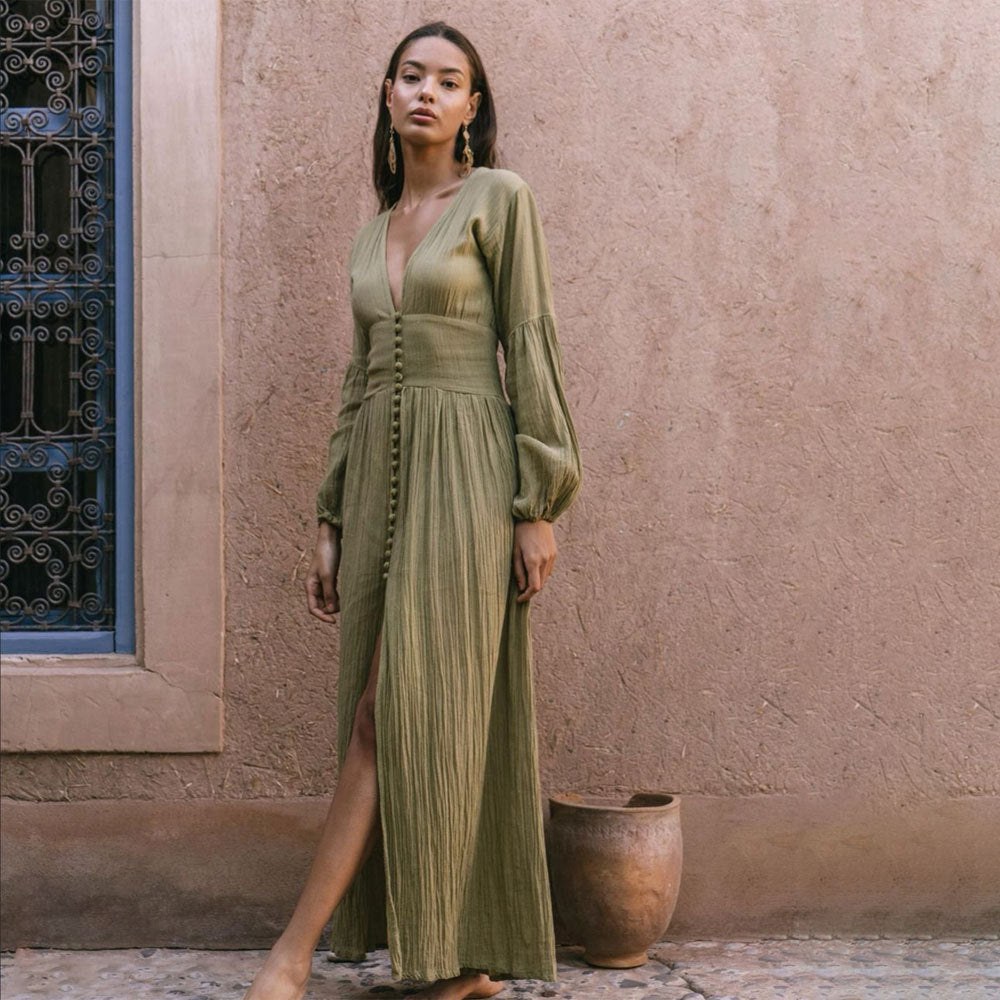 Elegant Maxi Dress with Button Detailing for Women