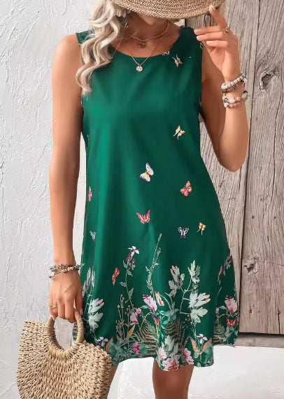 Women’s Vest Dress – Relaxed Fit – Sleeveless – Floral Print