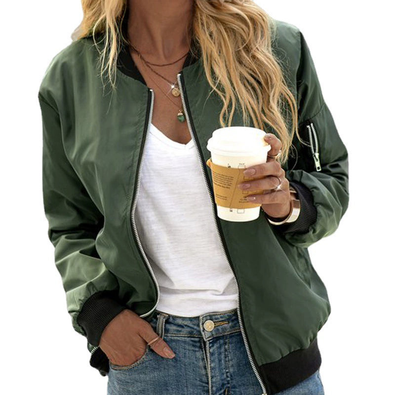 Women's stylish classic bomber jacket with pockets