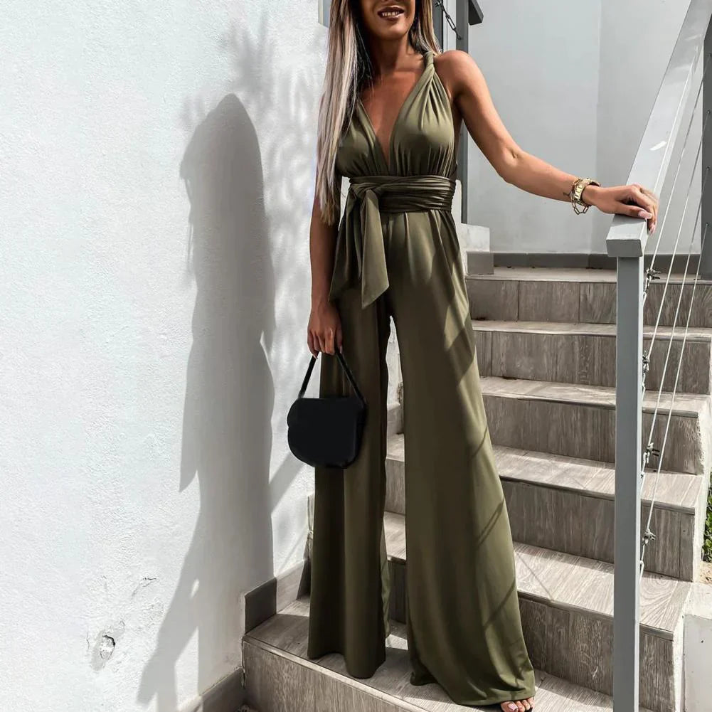 Women's sleeveless solid color lace jumpsuit