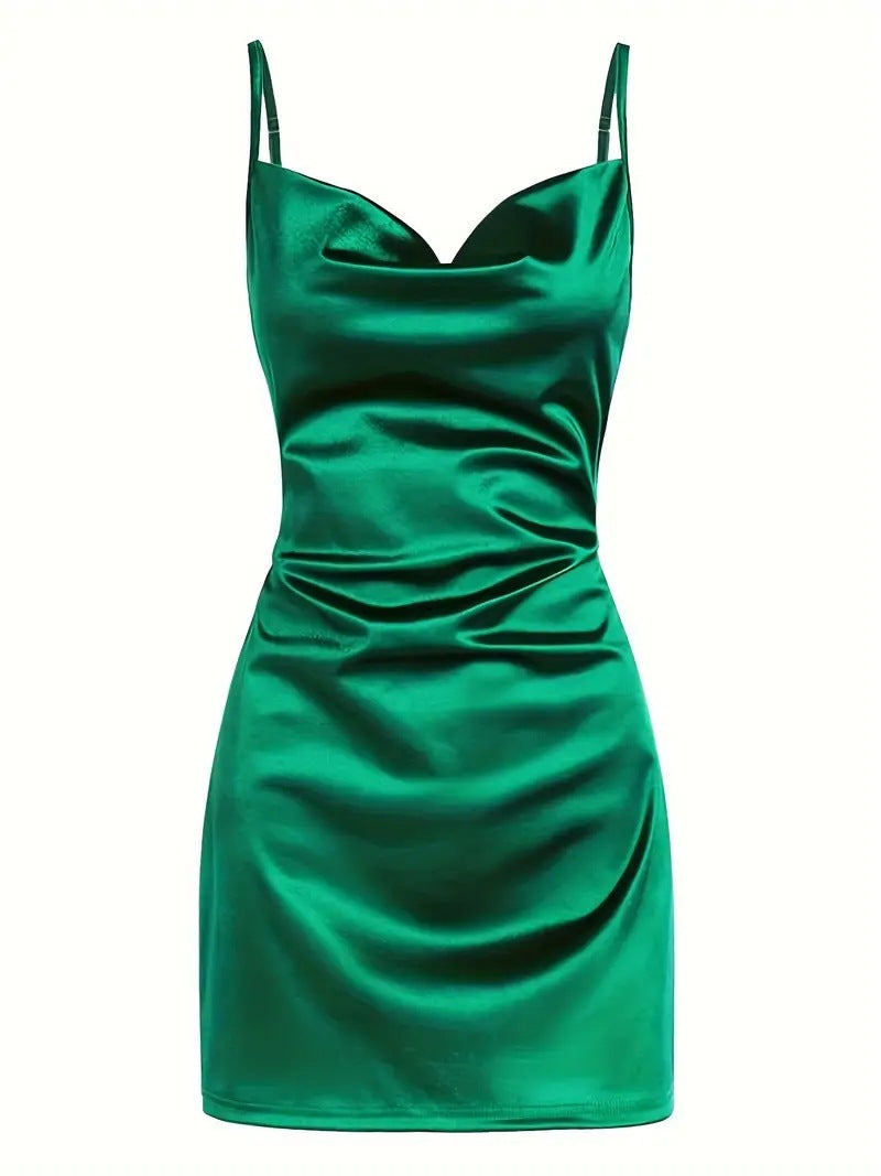 Women's Mini Dress - Bodycon Fit - Adjustable Spaghetti Straps - Elegant Satin Finish