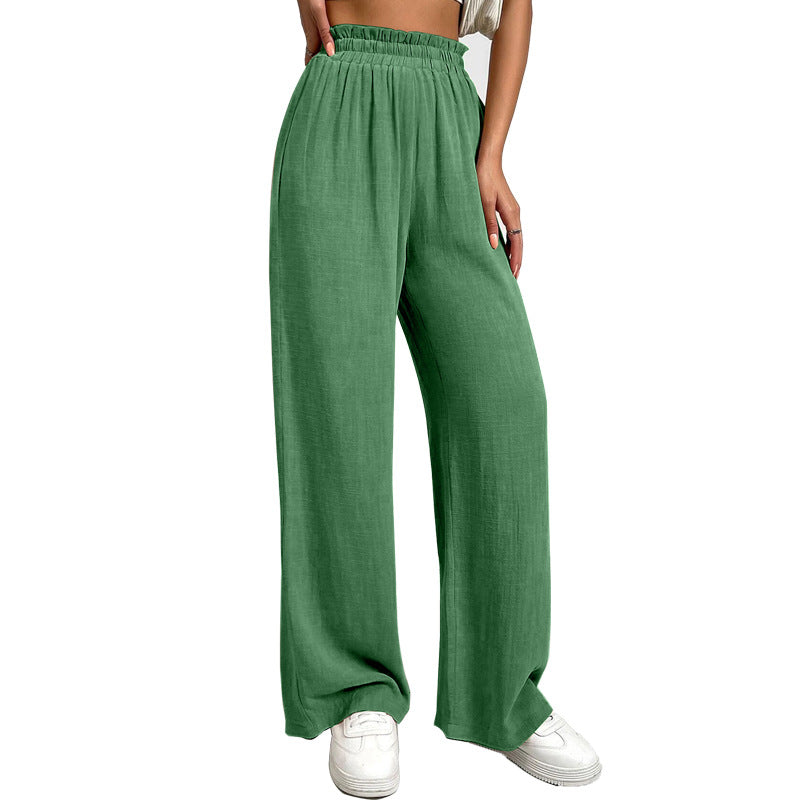High-waisted elastic wide-leg flowy pants for women