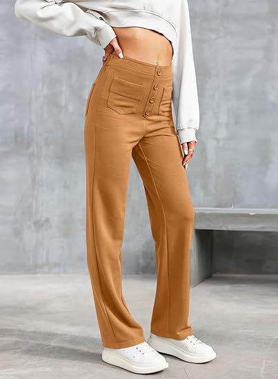 Women's button front high-waisted stretchy pants