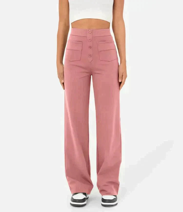 Women's button front high-waisted stretchy pants