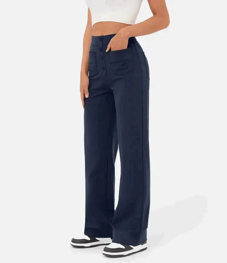 Women's button front high-waisted stretchy pants