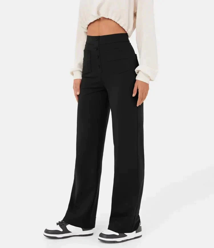Women's button front high-waisted stretchy pants