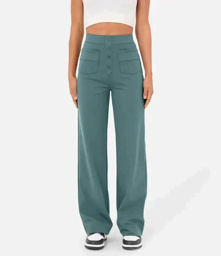 Women's button front high-waisted stretchy pants