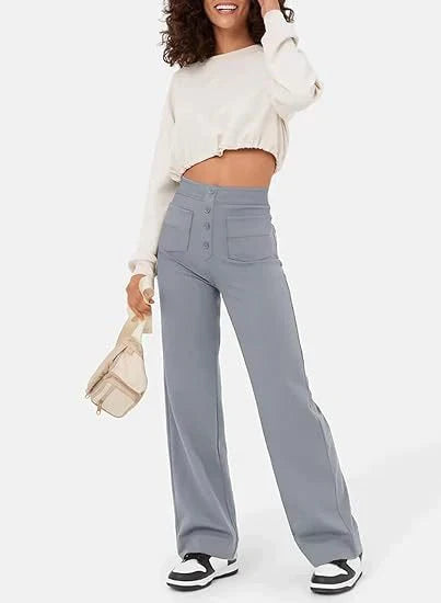Women's button front high-waisted stretchy pants