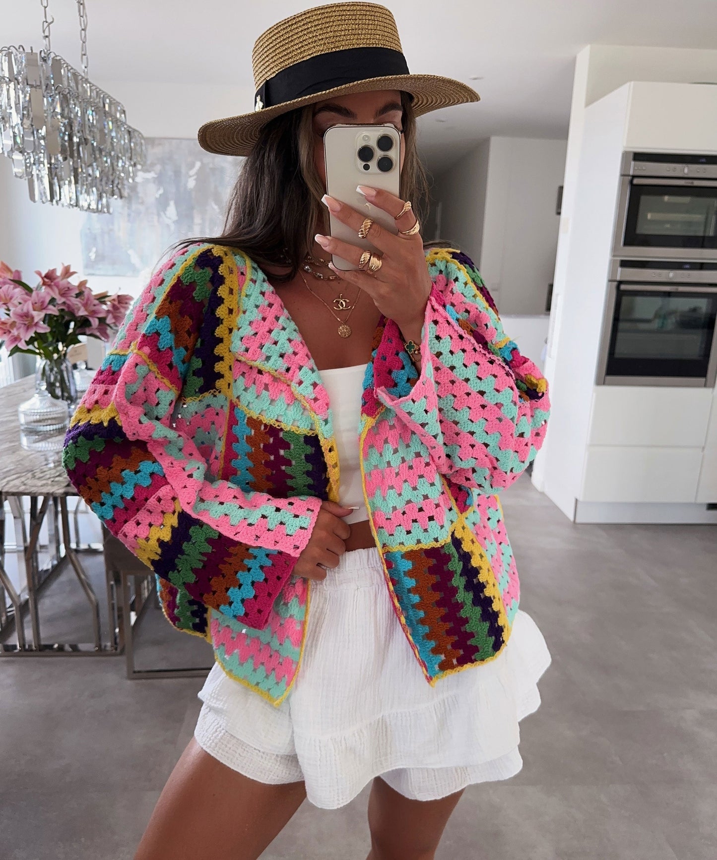 Women's colored stitching top loose knitted cardigan