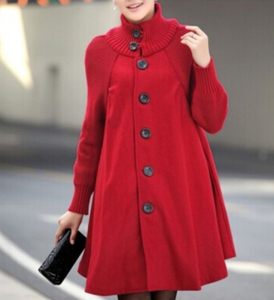 Women's high neck patchwork long sleeves coat