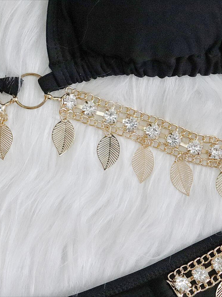 Chain Strap Detail Triangle Bikini Set