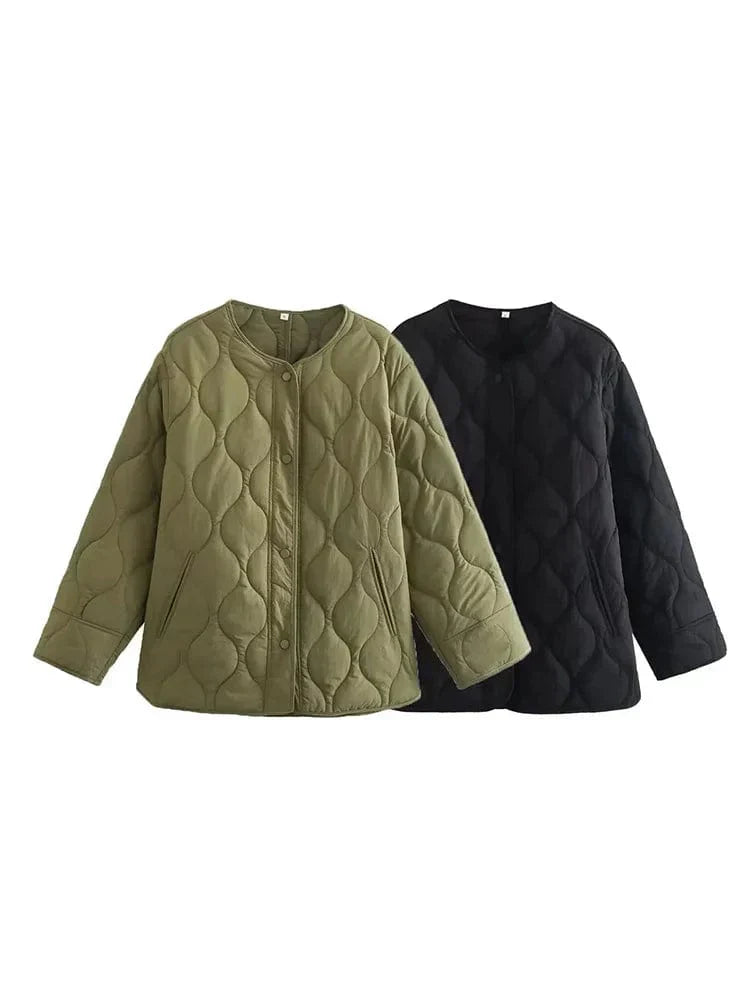 Women’s Quilted Jacket - Lightweight Insulated - Relaxed Fit - Button-Up Casual Wear