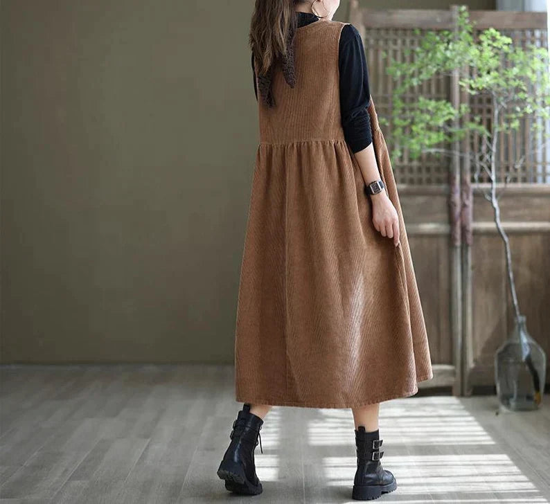 Relaxed Fit Corduroy Pinafore Midi Dress