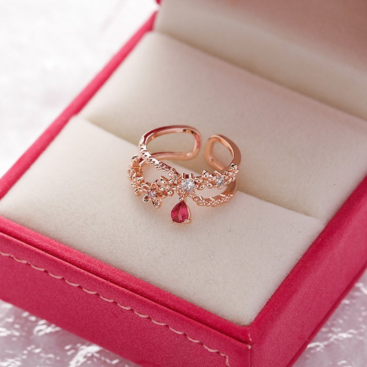 Adjustable Crystal Floral Design Ring Charm