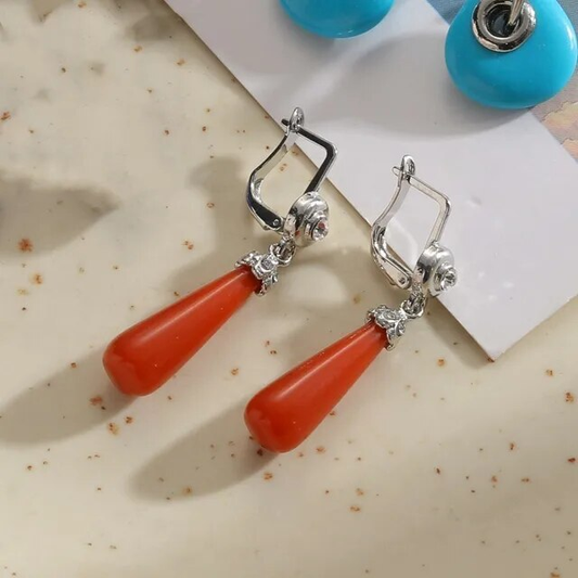 Dangling Stone Vintage Red Earrings