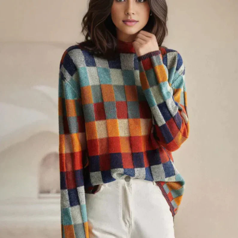 Colorful Drop Shoulder Mock Neck Sweater