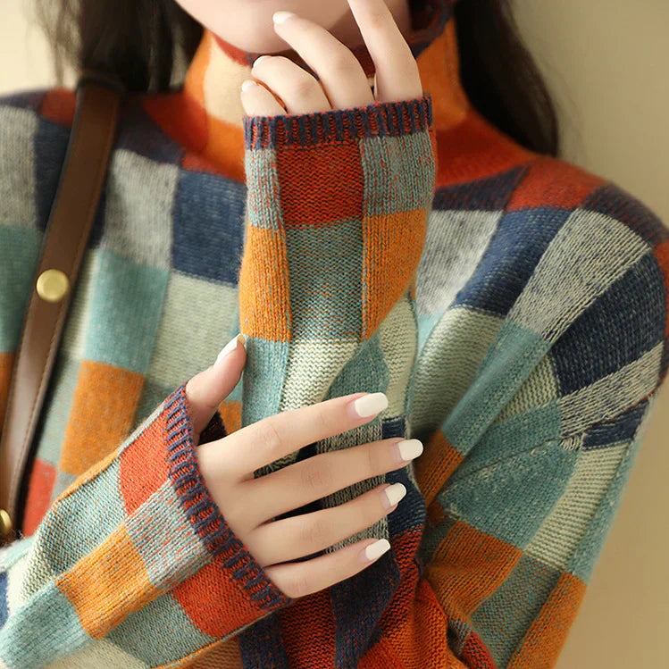Colorful Drop Shoulder Mock Neck Sweater