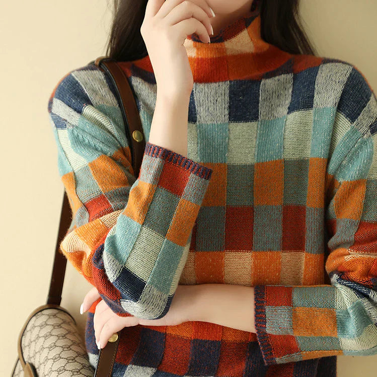 Colorful Drop Shoulder Mock Neck Sweater