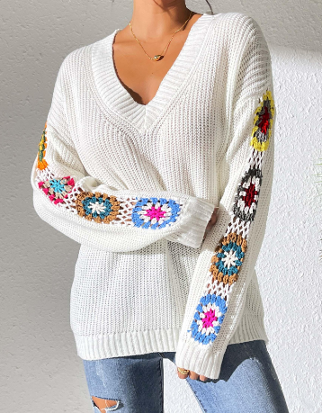 Women's soft knitted v-neck sweater
