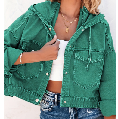 Women's denim jacket with hood