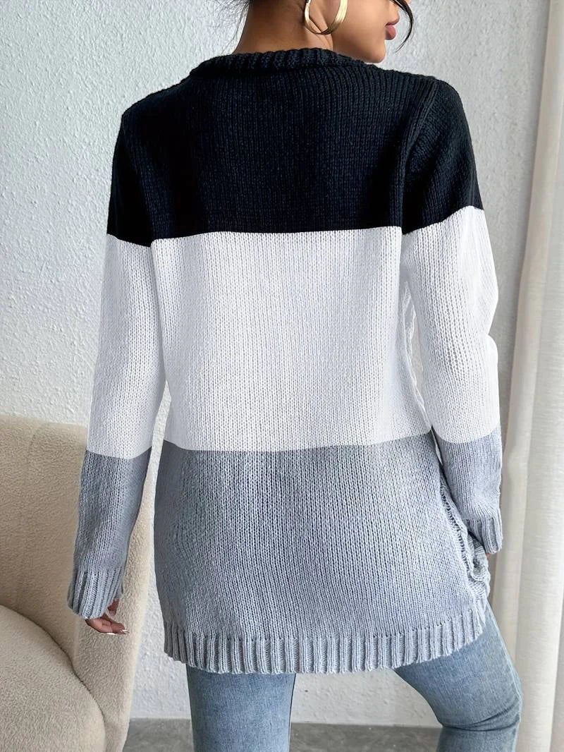 Women's casual contrast color button cardigan