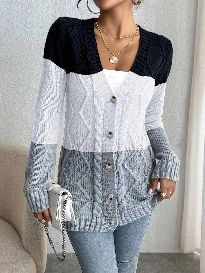 Women's casual contrast color button cardigan