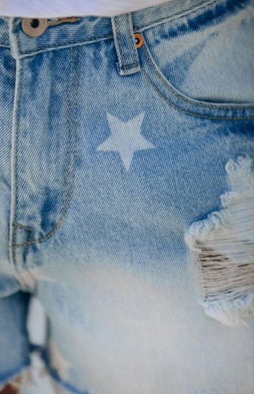 Vicky - denim shorts pentagram print ripped frayed shorts