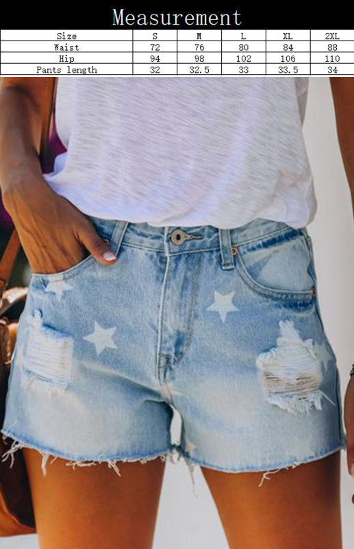 Vicky - denim shorts pentagram print ripped frayed shorts