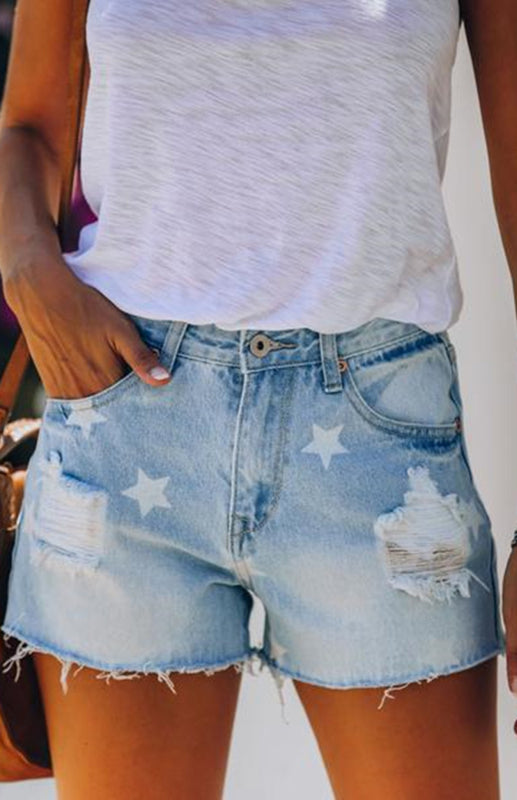 Vicky - denim shorts pentagram print ripped frayed shorts