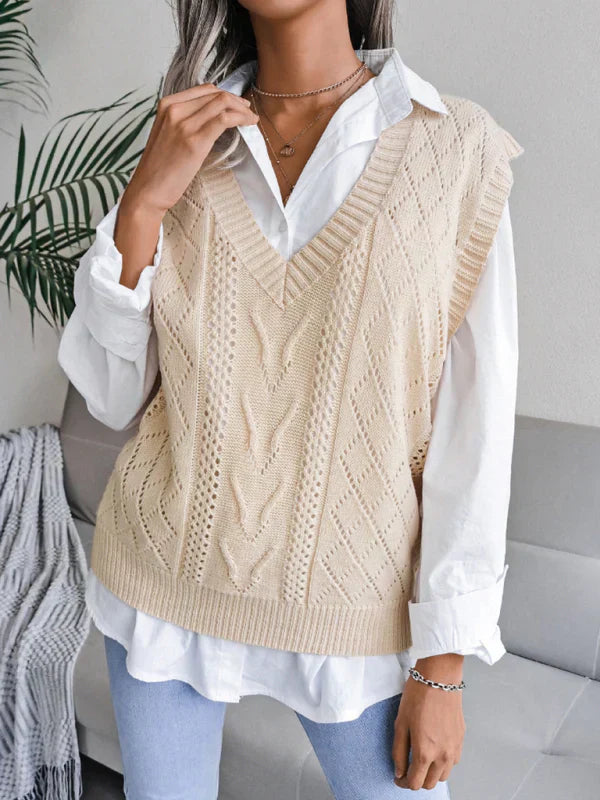 Hollow Twist V-Neck Knitted Vest