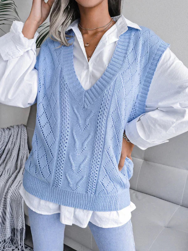 Hollow Twist V-Neck Knitted Vest