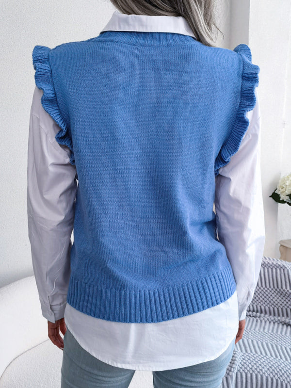 Women's ruffle sleeve diamond knit vest