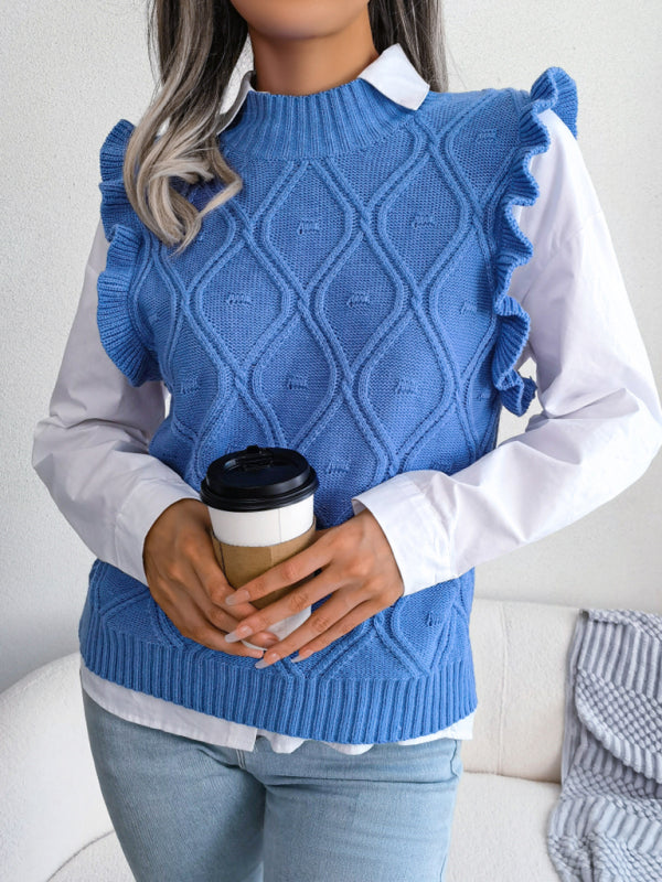 Women's ruffle sleeve diamond knit vest