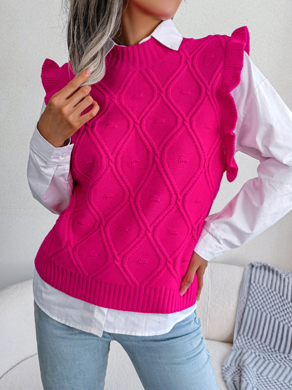 Women's ruffle sleeve diamond knit vest