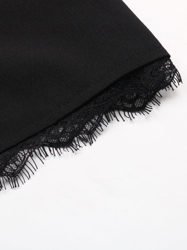 Lace Trim High-Waisted Self-Tie Shorts