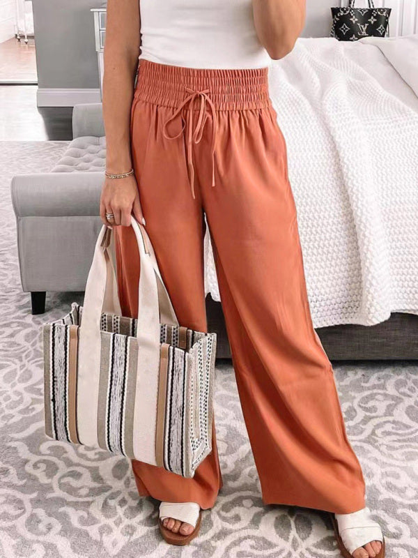 Women’s Wide-Leg Pants – High Waist – Smocked Elastic Waistband – Flowing Relaxed Fit