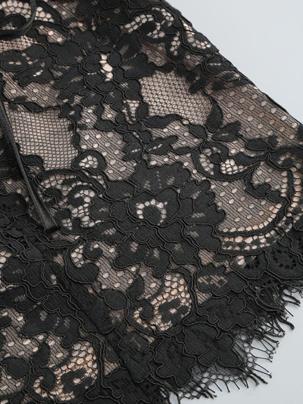 Women's Strapless Mini Dress - Lace Corset Bodice - Elegant Semi-Sheer Design