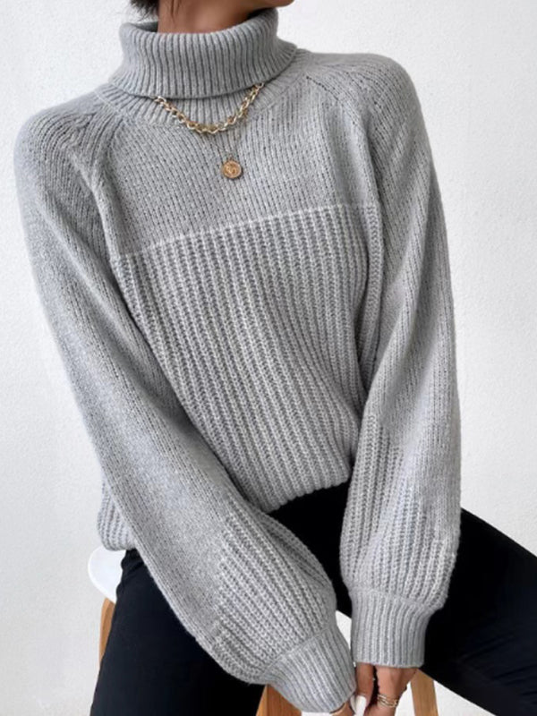 Women's loose turtleneck knit sweater
