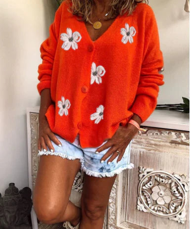 Women's v neck vest cardigan with floral design