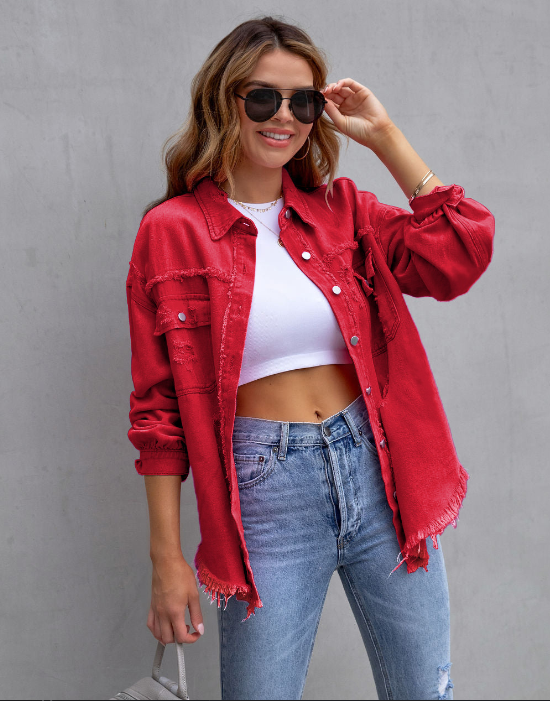 Women's ripped oversized denim jacket