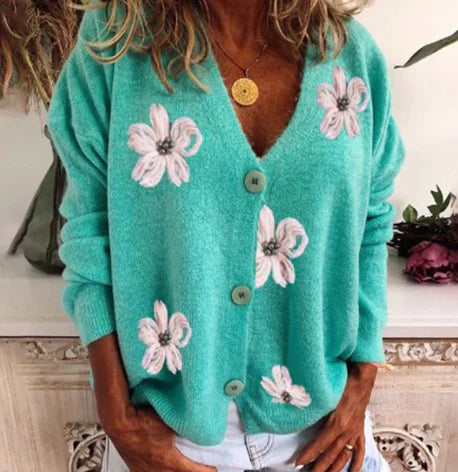 Women's v neck vest cardigan with floral design