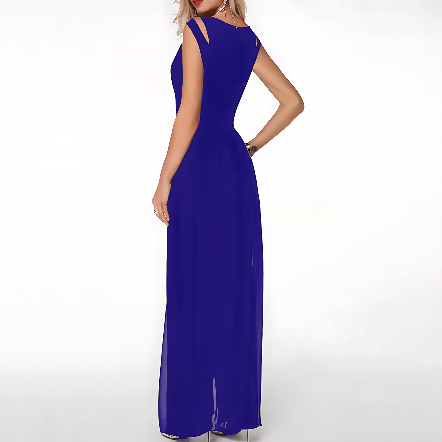 Women's Jumpsuit - Sleeveless Cut-Out Shoulder - Wide-Leg Flowy Overlay - Elegant Formal Wear