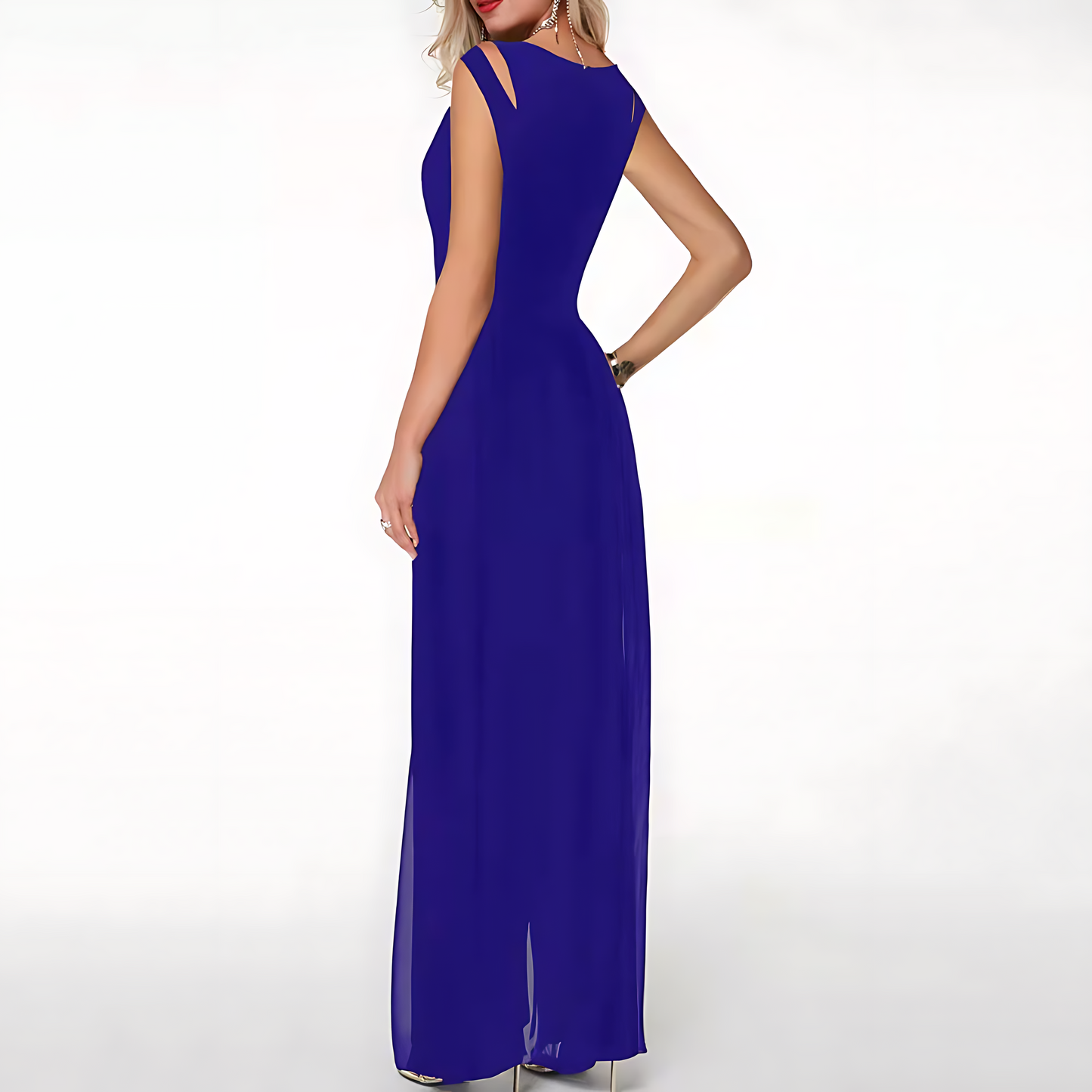 Women's Evening Gown - Sleeveless Floor-Length Dress - High Neck - Elegant Slit Skirt