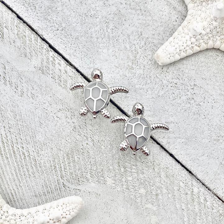 Opal Inlay Sea Turtle Earrings